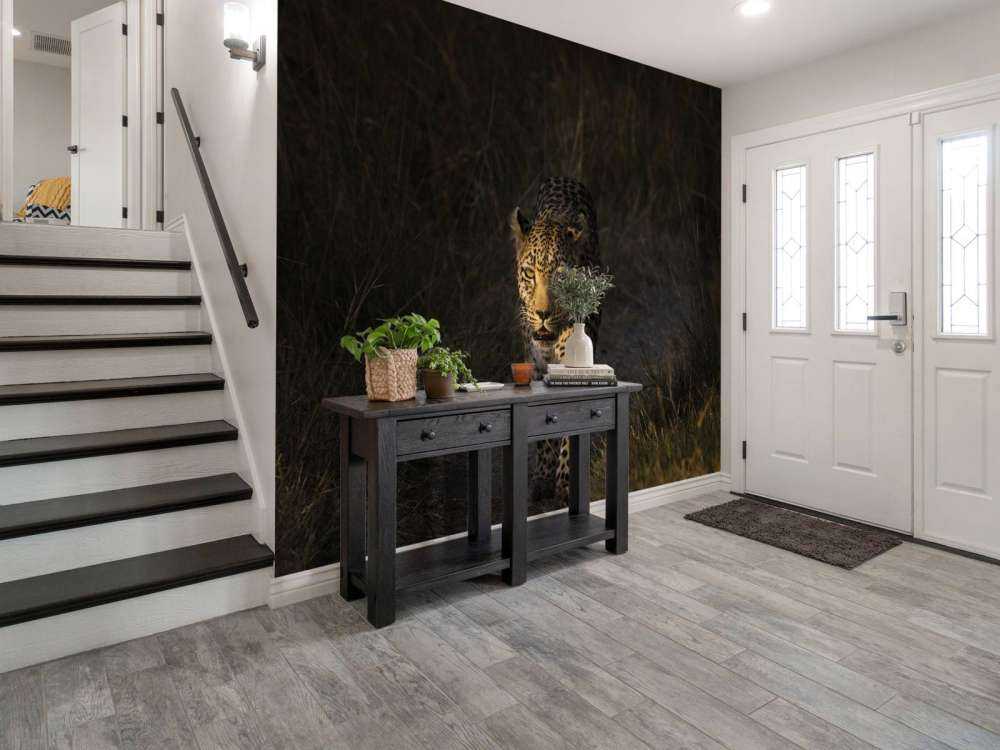 Lampart na tle zachodzącego słońca