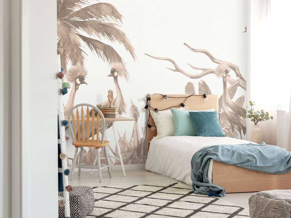 Dżungla z żurawiami w kolorze Taupe