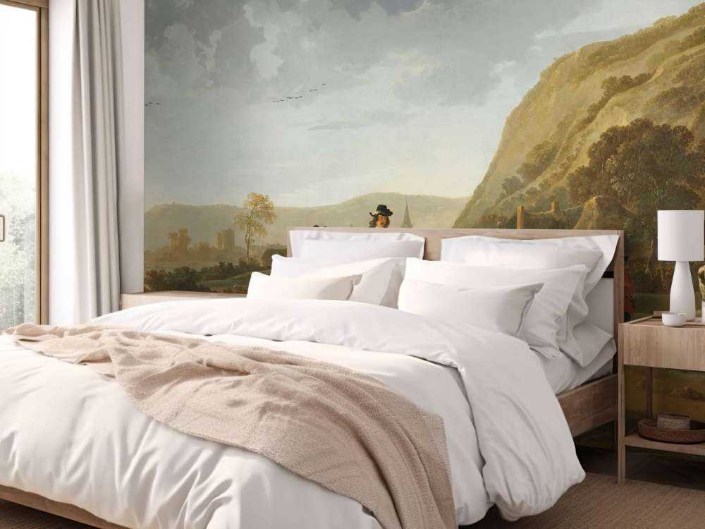 Krajobraz rzeczny z jeźdźcami