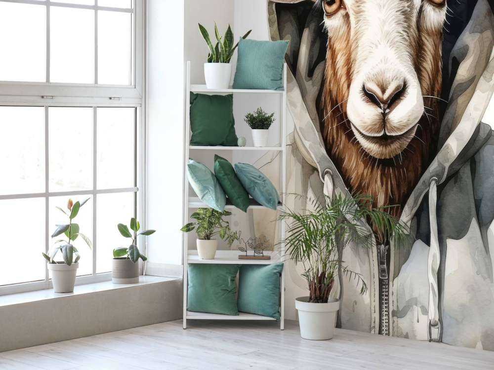 Akwarelowy rysunkowy kozioł w bluzie z kapturem