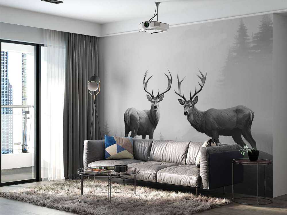 Symetria jelenia mglistego lasu