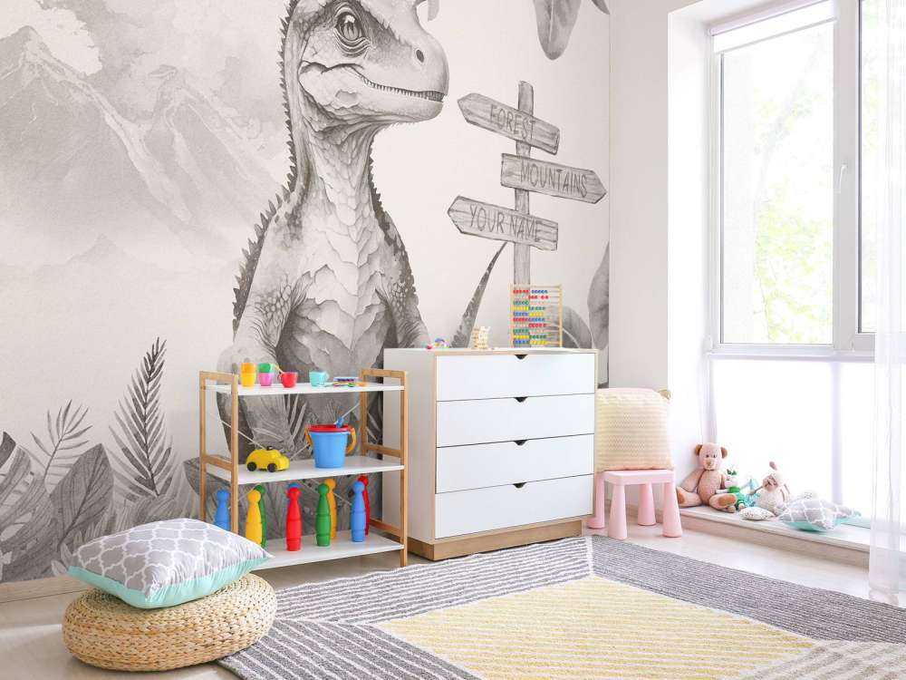 Młody velociraptor w beżowej dżungli