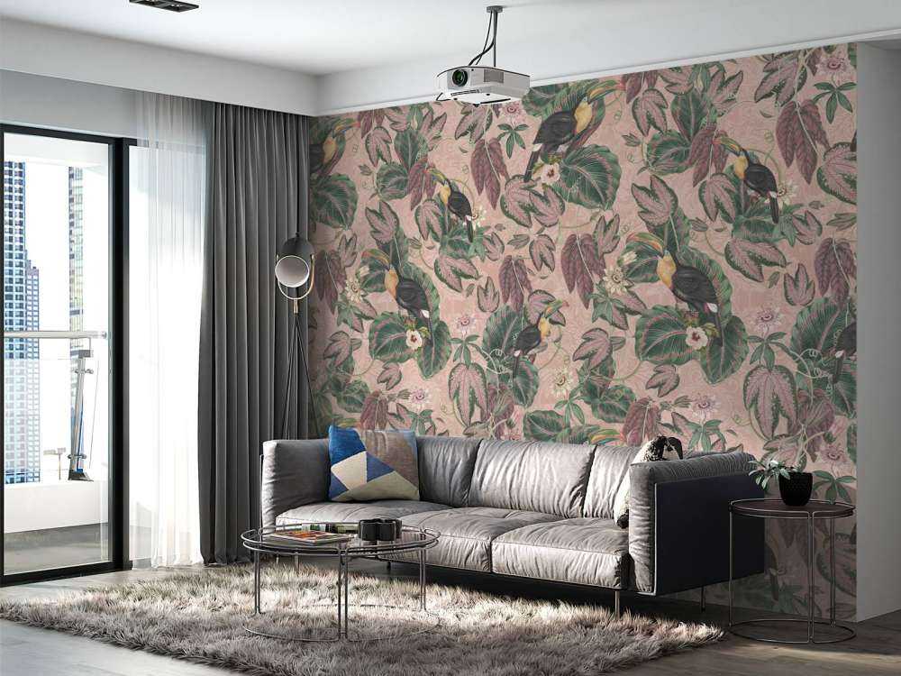 Ptaki i tukany z tropikalnej dżungli - różowy