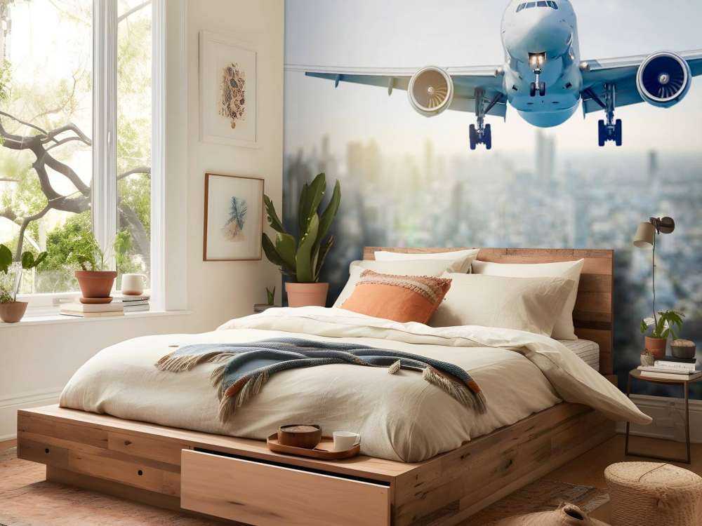 Zlatujący się samolot nad miastem