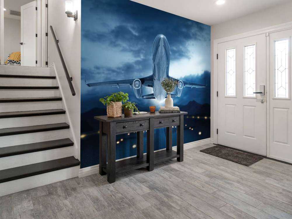 Wznoszący się samolot z ciemnym niebem