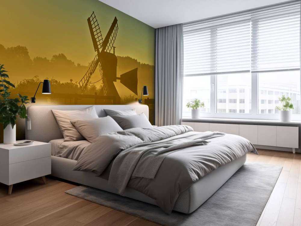 Młyn łąkowy o wschodzie słońca