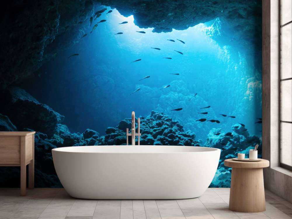 Podwodna jaskinia z rybami