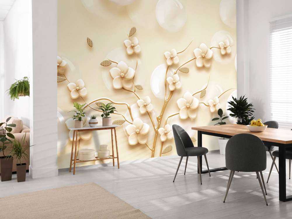 Złota gałązka z kwiatami