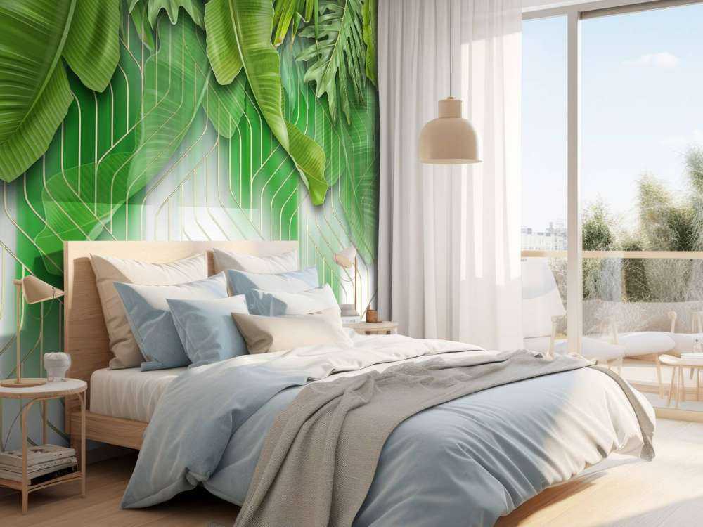 Efekt złotych linii z zielonymi liśćmi