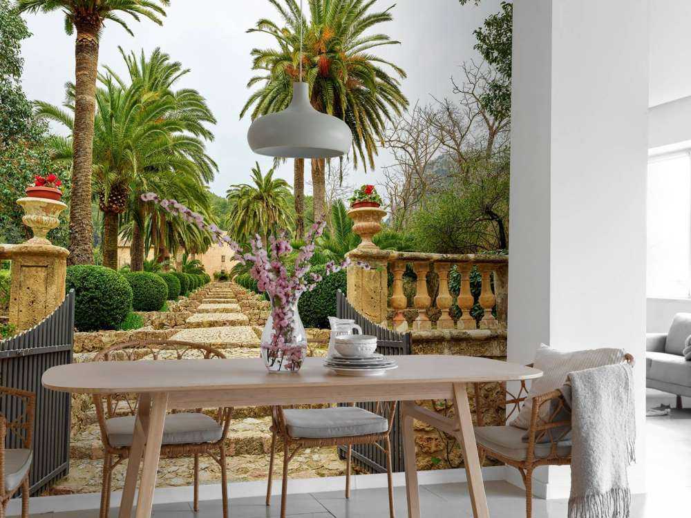 Palmy wzdłuż kamiennych stopni