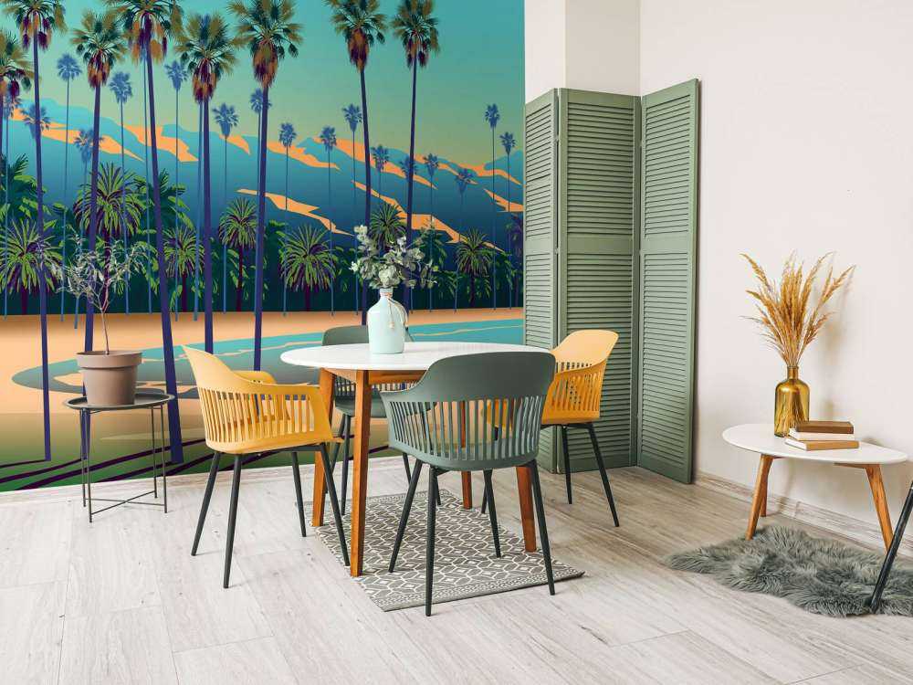 Narysowane jezioro z palmami