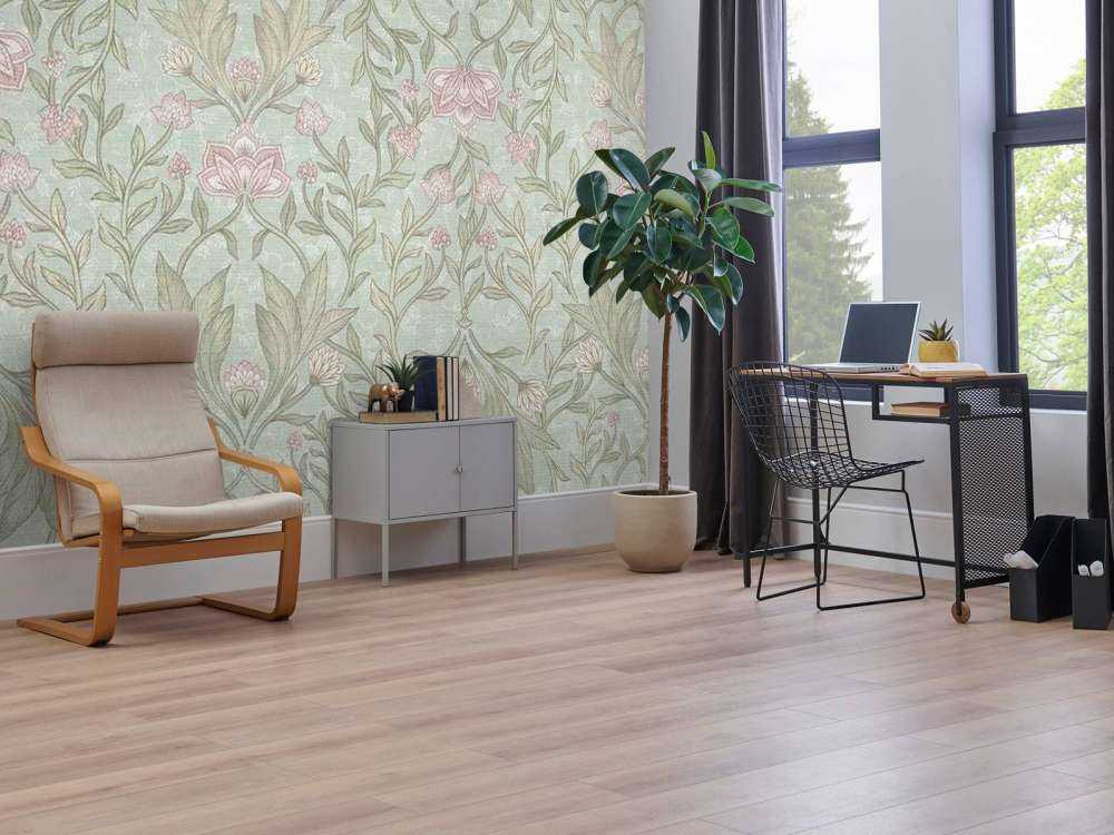 Kwiatowy adamaszek Morris - miętowa zieleń