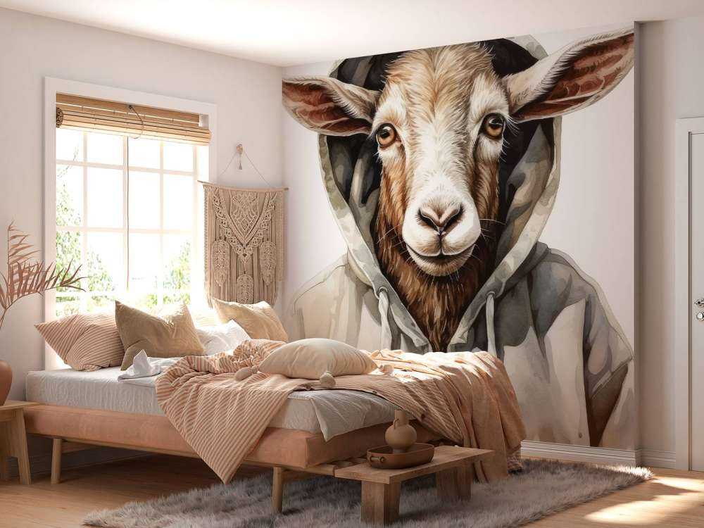 Akwarelowy rysunkowy kozioł w bluzie z kapturem