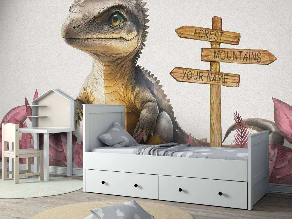 Młody spinozaur w różowej dżungli