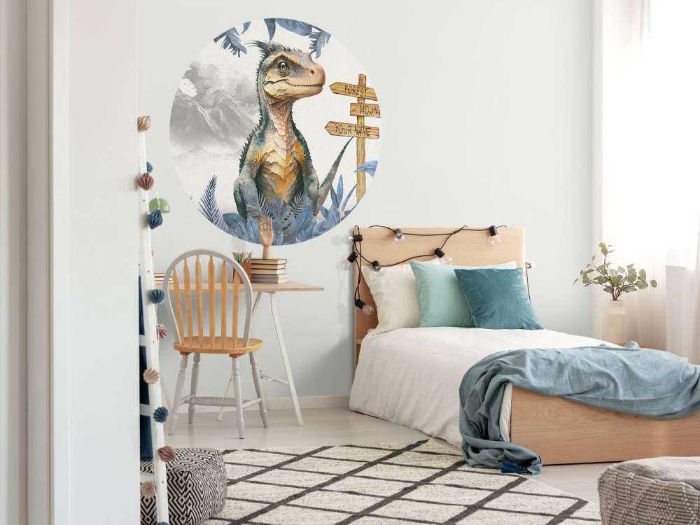 Młody velociraptor w niebieskiej dżungli