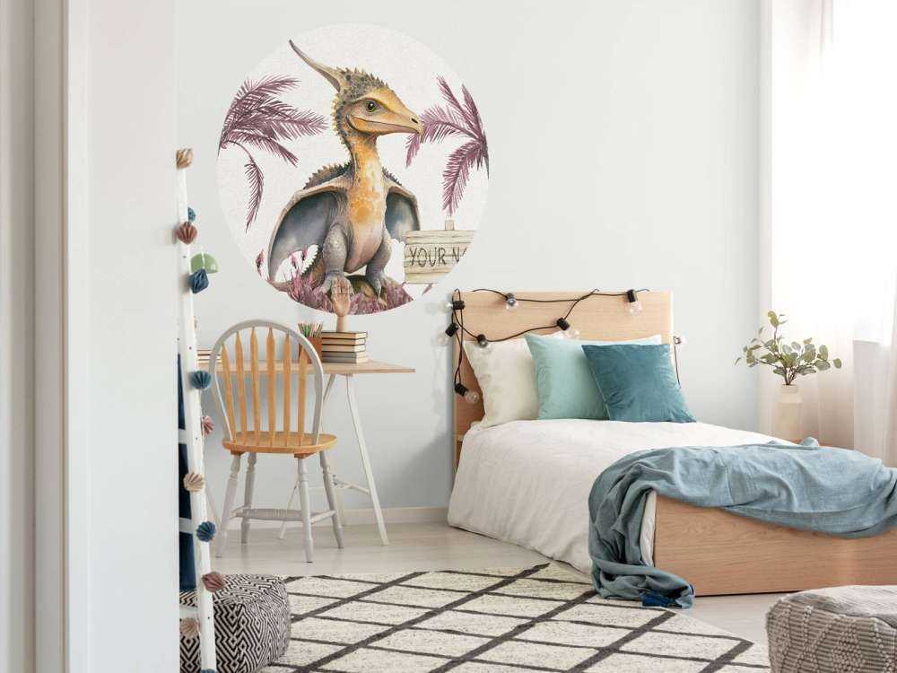 Młody pteranodon w różowej dżungli