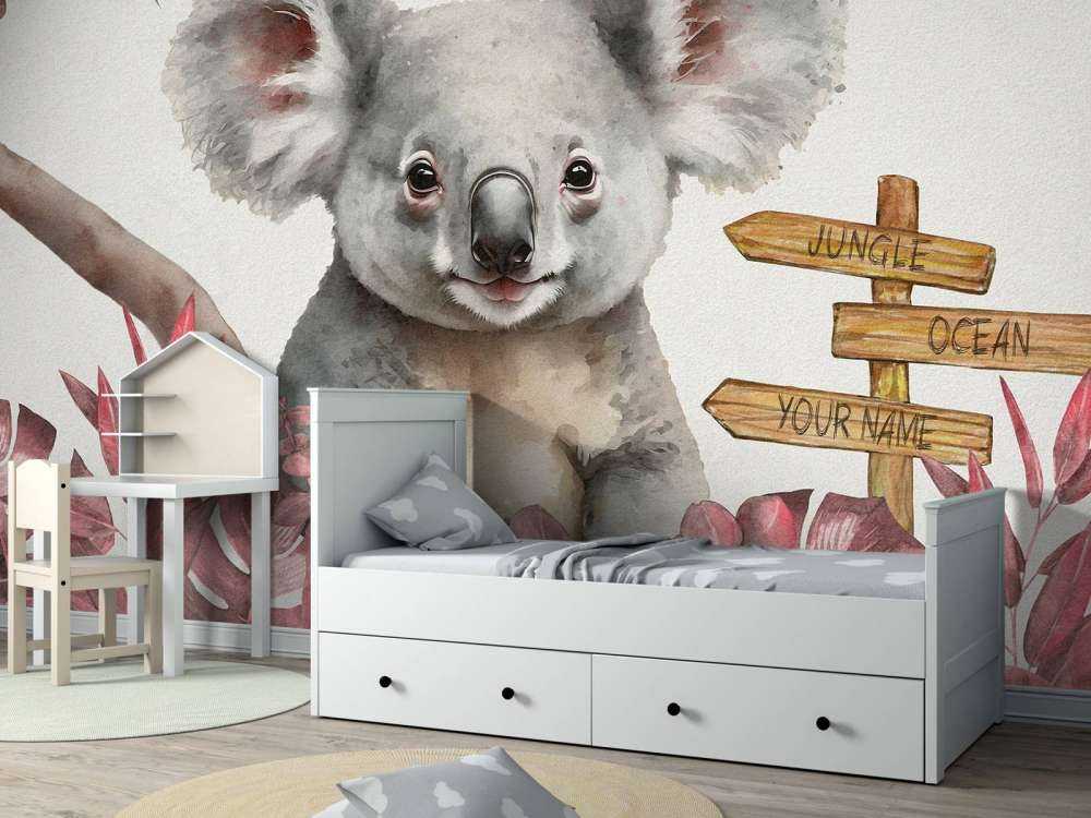 Dziecko koala w dżungli różowe