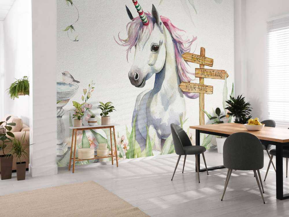 Mały jednorożec z roślinami