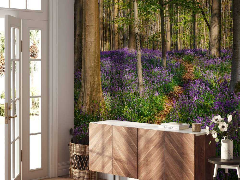 Ścieżka przez las z hiacyntami