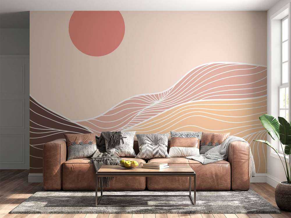 Lineart góry z słońcem