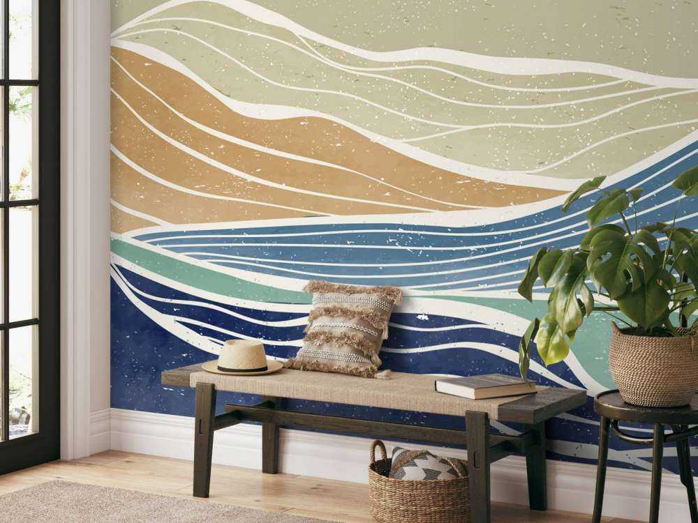 Kolorowe fale oceanu ze słońcem