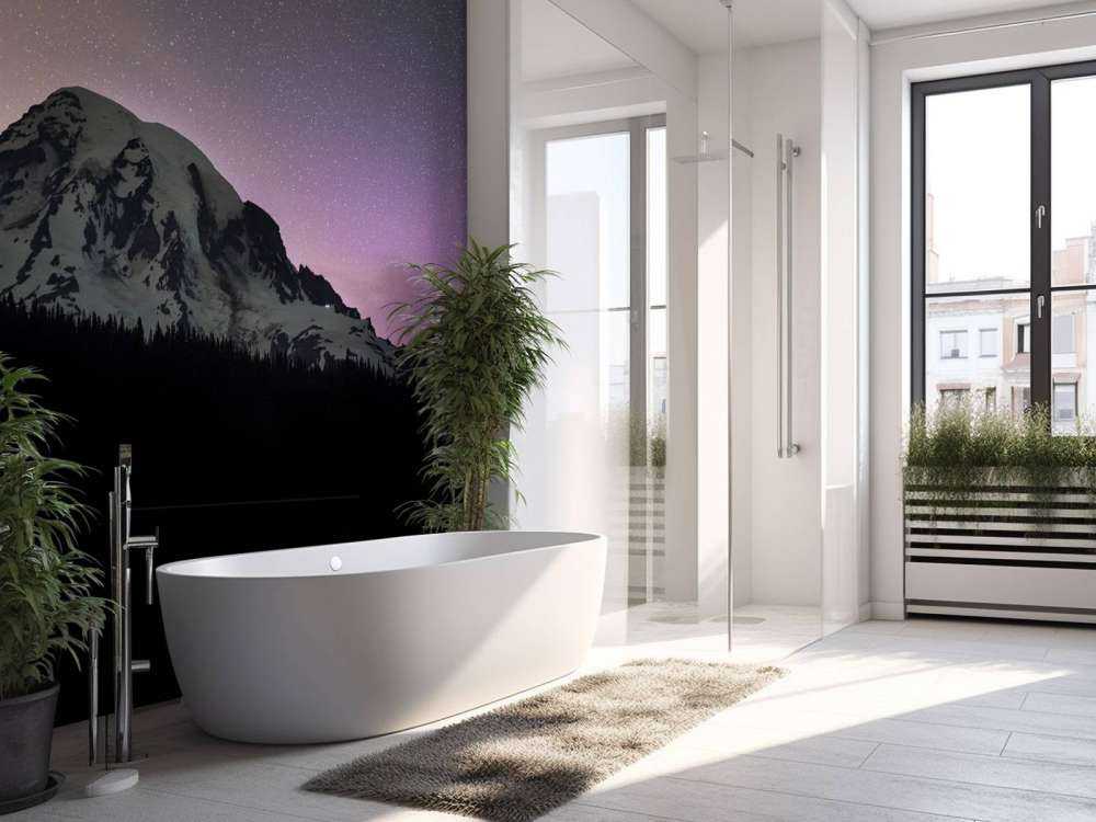 Góra Rainier z północnymi światłami