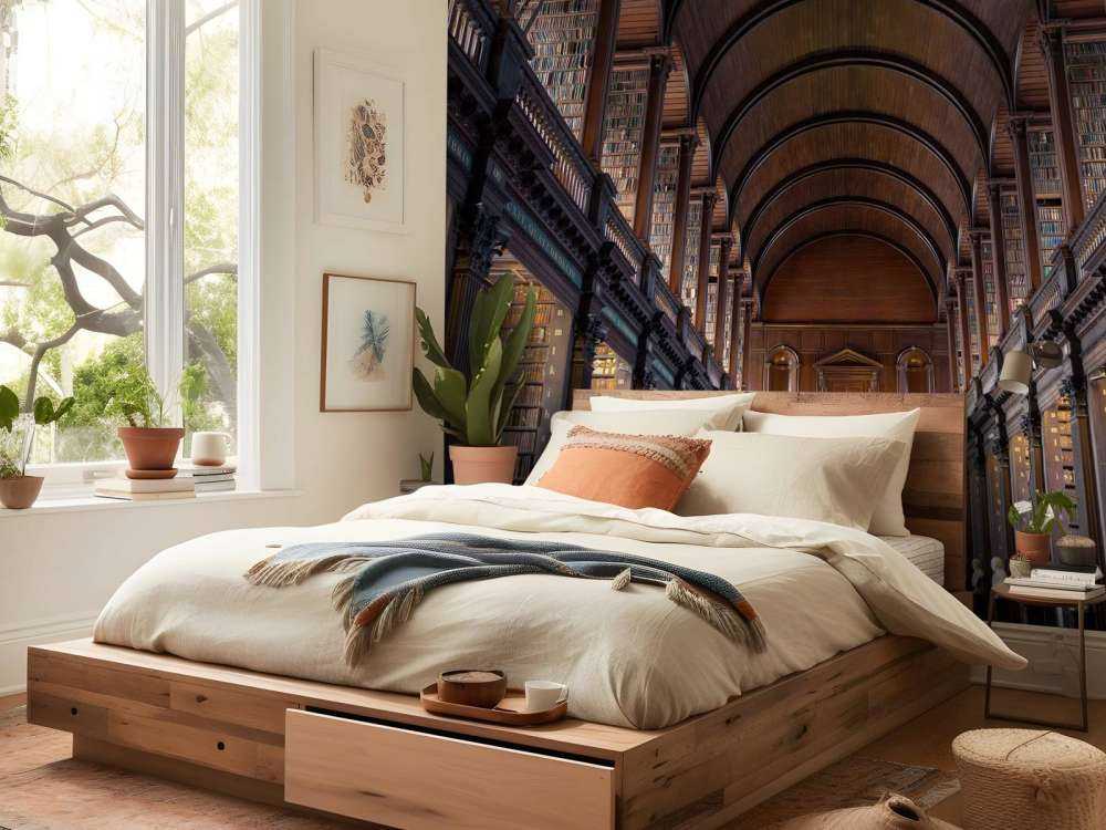 Klasyczna sala książkowa z łukami