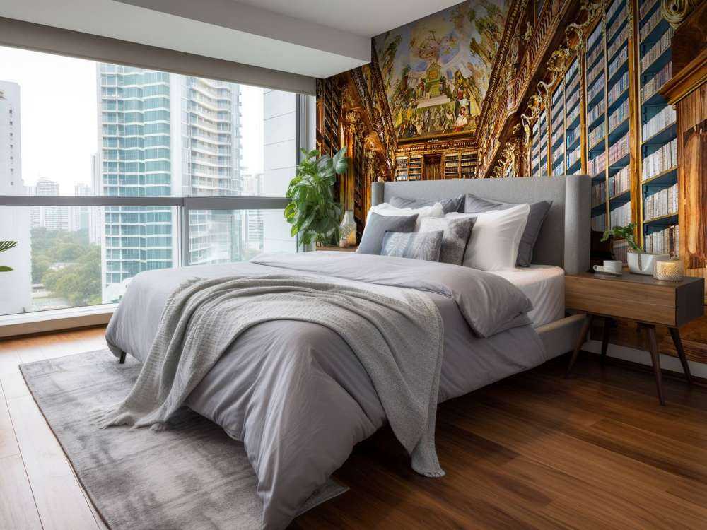 Historyczna biblioteka w ciepłym drewnie