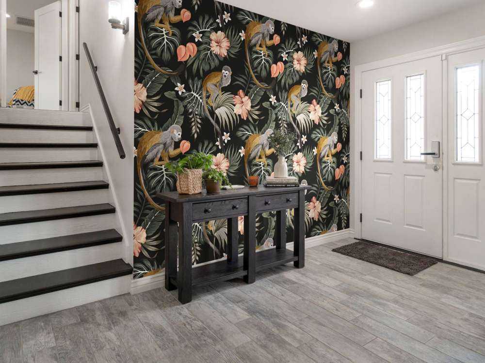 Liście tropikalne z małpami