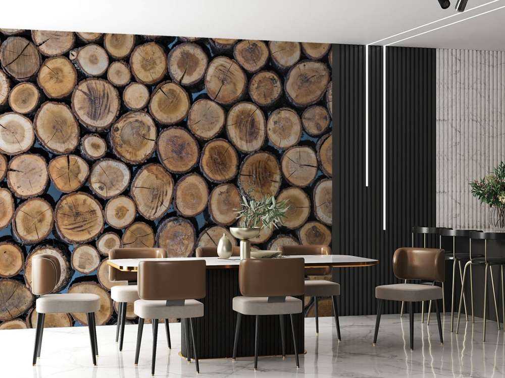 Kłody ułożone w stosy