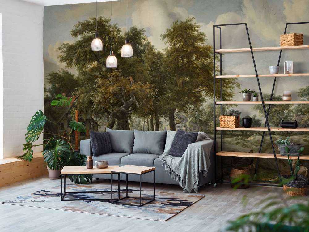 Krajobraz leśny z zabudowaniami gospodarczymi