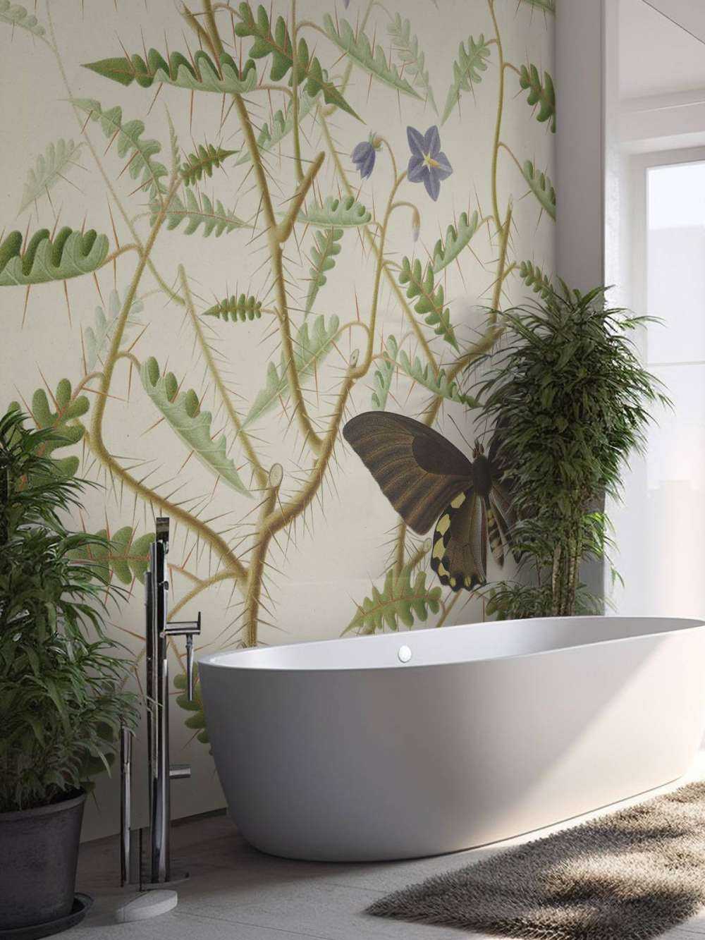 Kwitnący krzew z dwoma egzotycznymi motylami