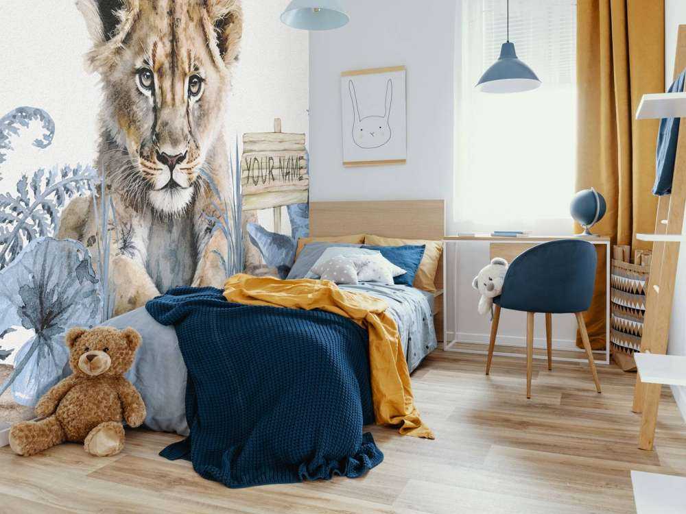 Młody lew w dżungli w kolorze niebieskim