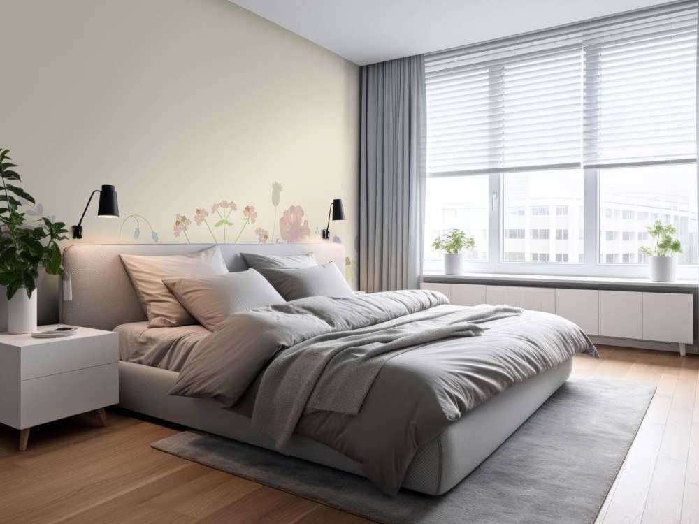 Pole kwiatów beżowych, starych różowych, zielonych i liliowych