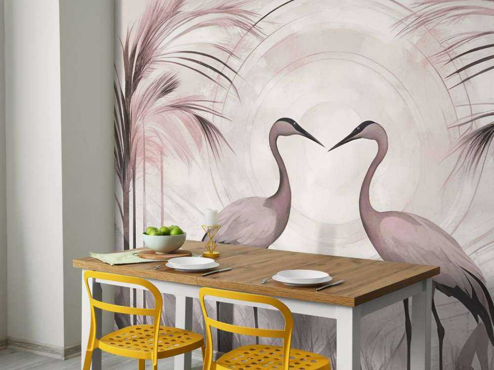 Żurawie o zachodzie słońca różowego