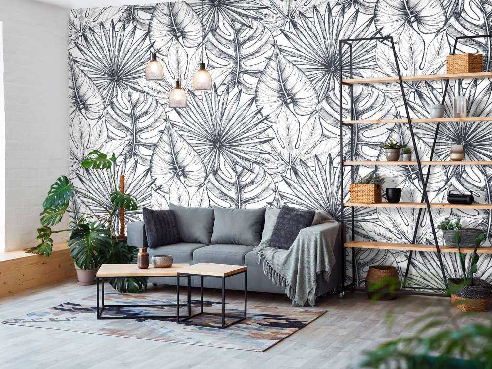 Białe rysowane liście