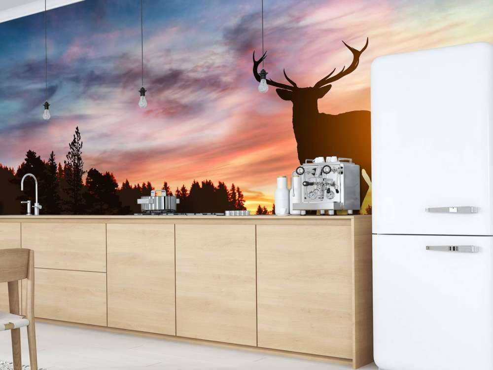 Jeleń z zachodem słońca