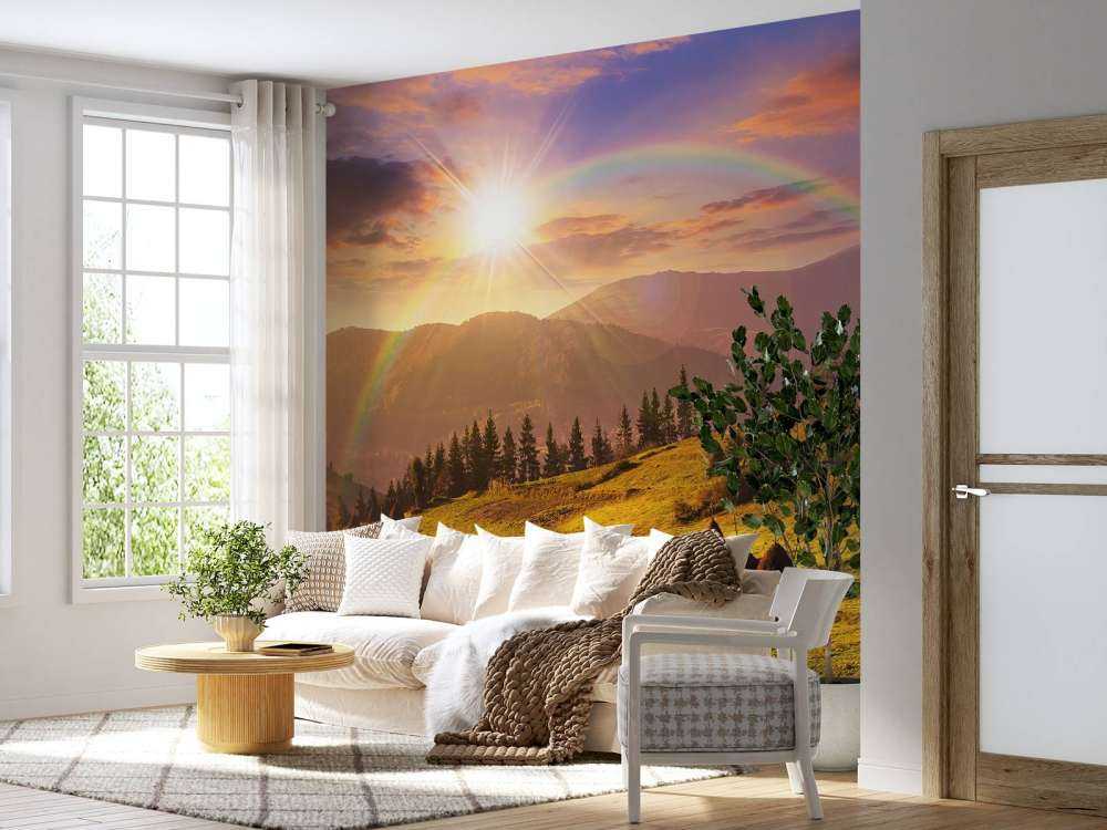 Stogi siana w górskim krajobrazie