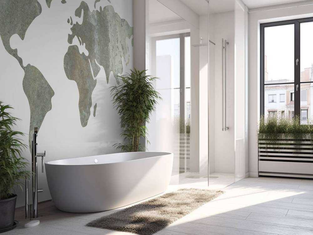 Zielona mapa świata z metalową konstrukcją