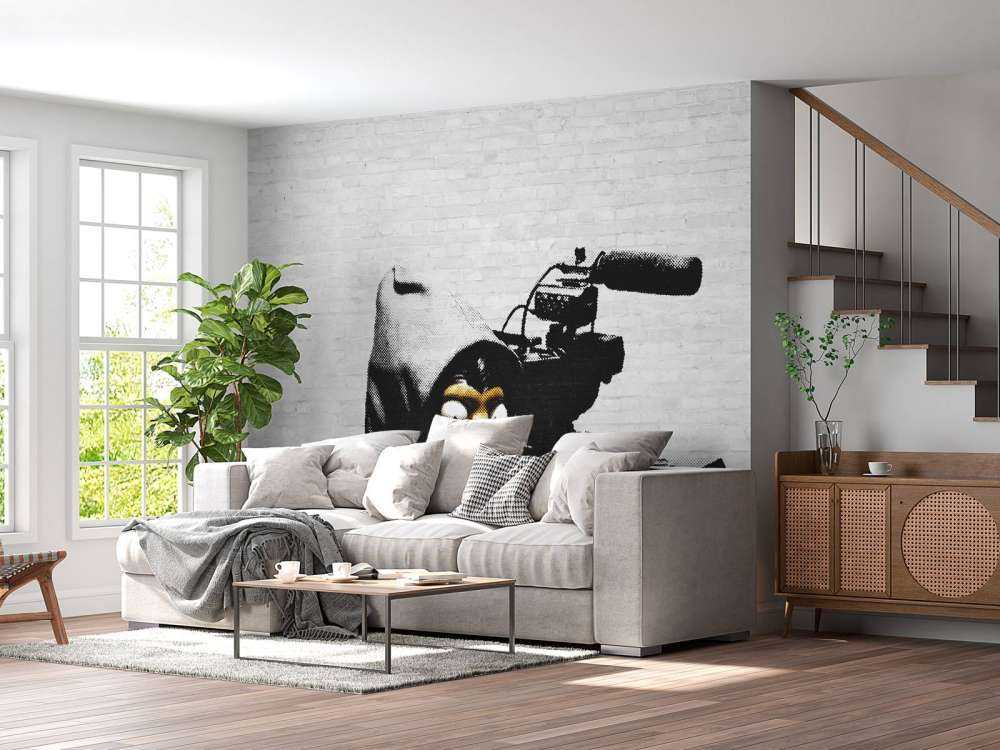 Banksy - ETTGS monkey, white bricks