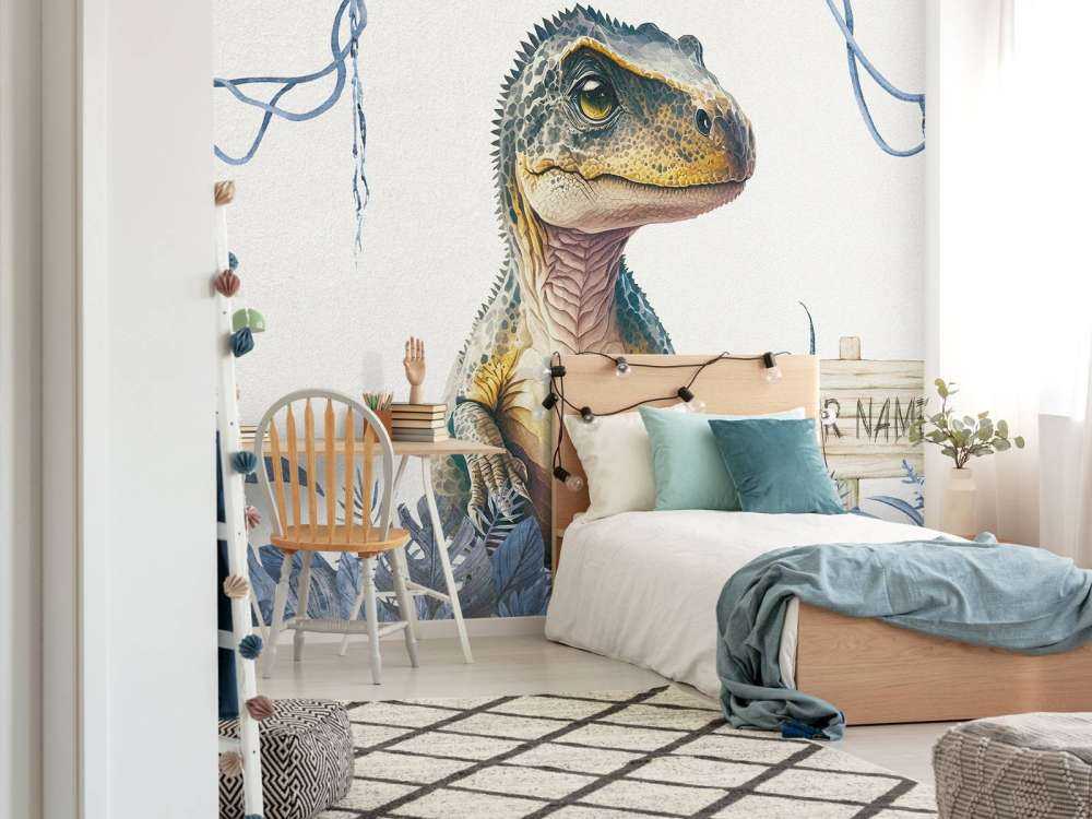 Młody t-rex w niebieskiej dżungli