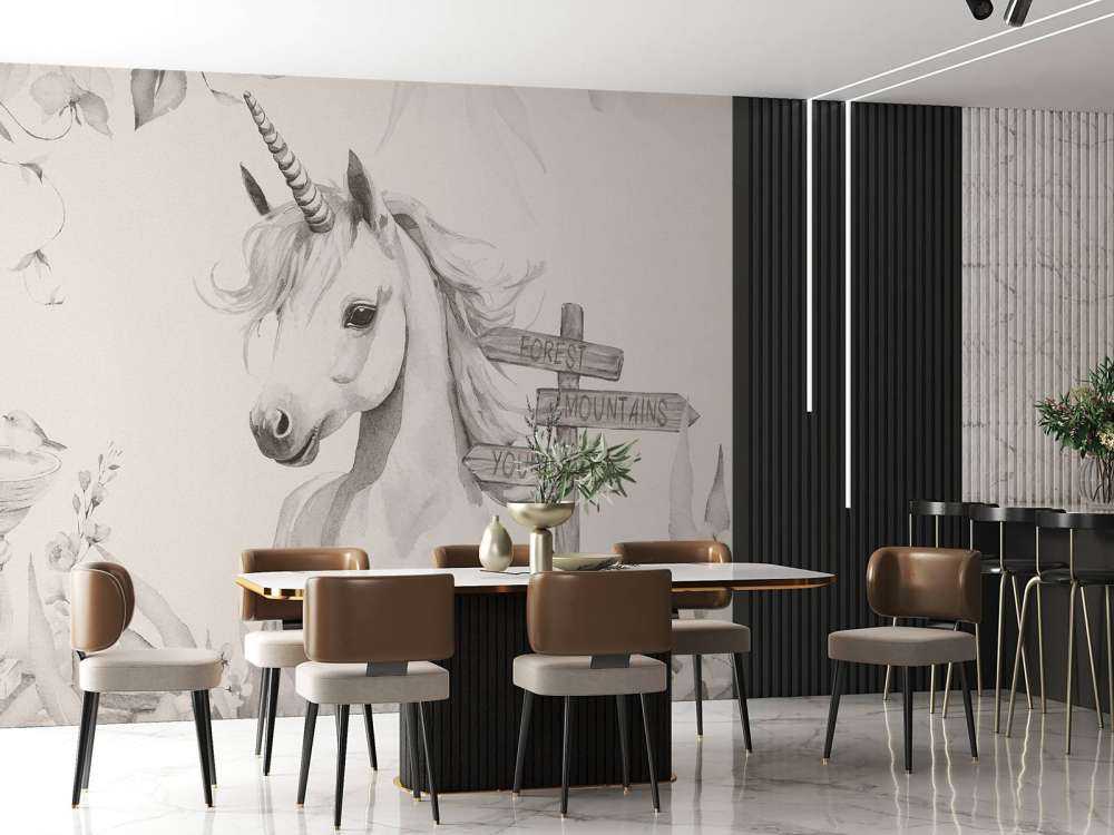 Mały jednorożec z roślinami beżowy