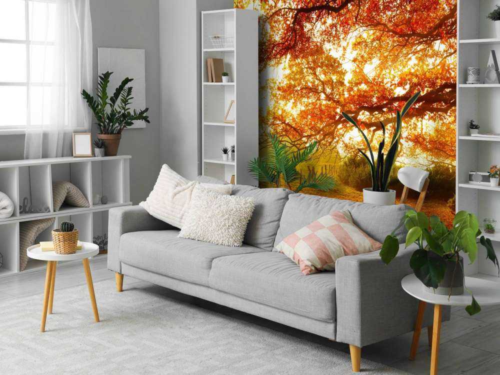 Jesienny krajobraz z lasem i łąką