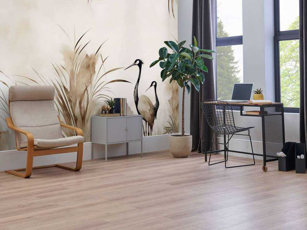 Żurawie w polu taupe