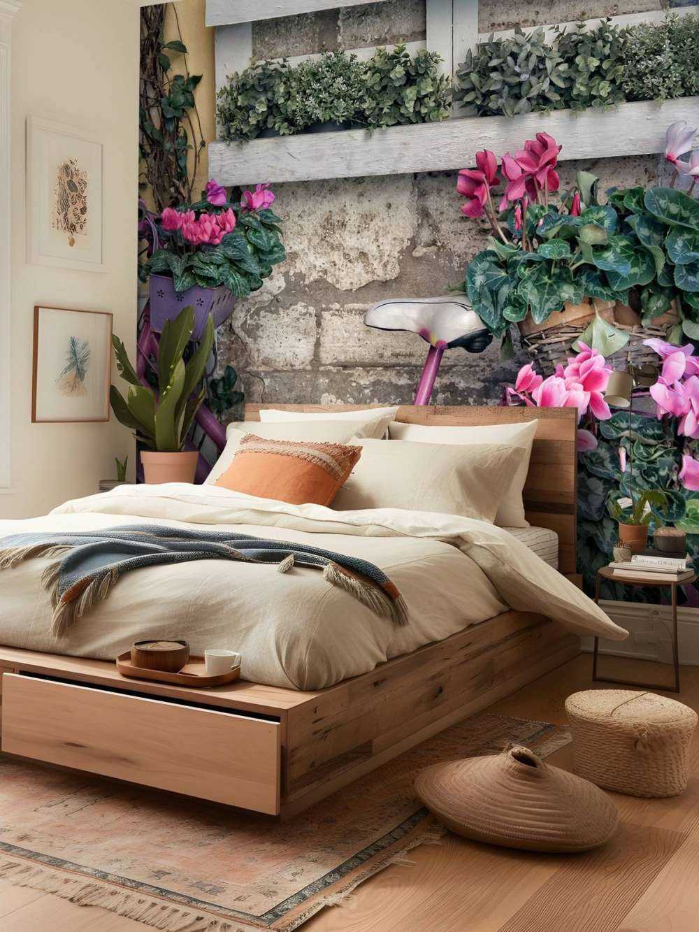 Rower zabytkowy z kwiatami