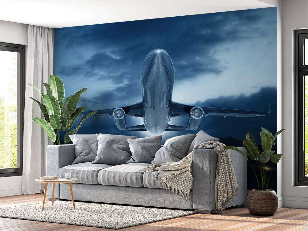 Wznoszący się samolot z ciemnym niebem