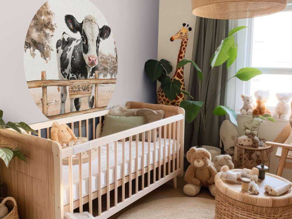 Młoda krowa na łące taupe