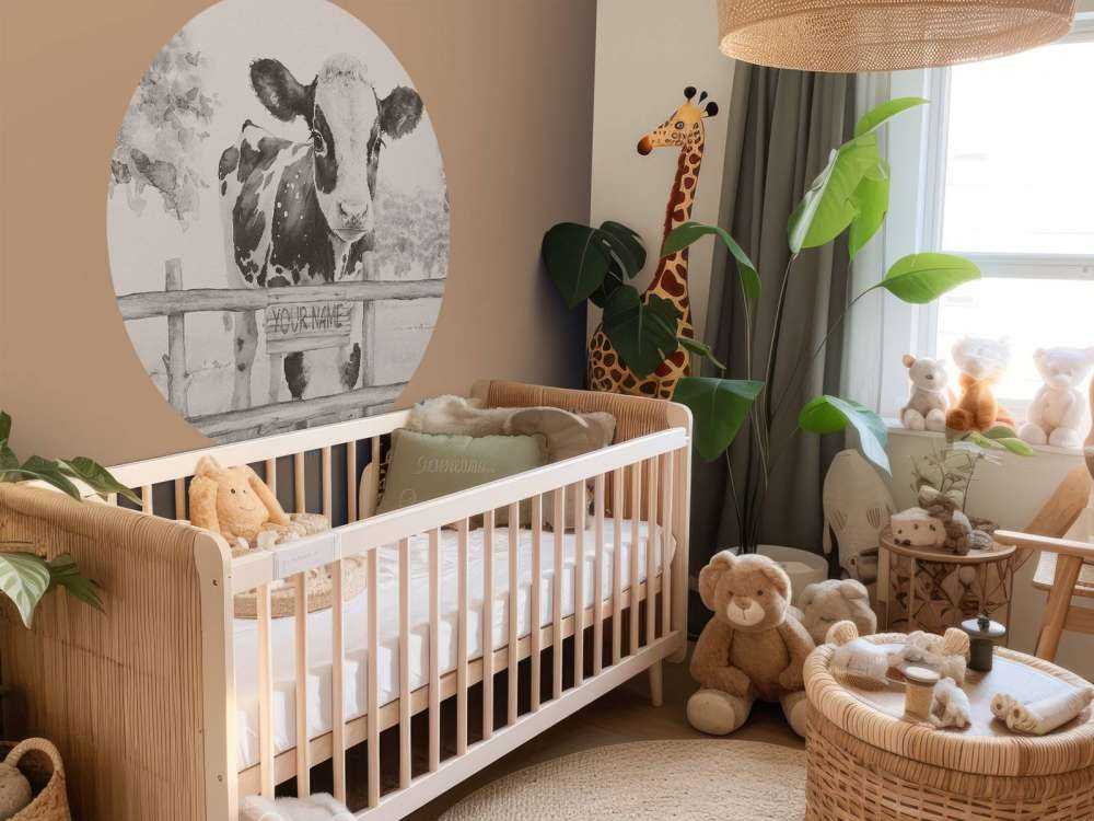 Mała krowa na łące beżowy