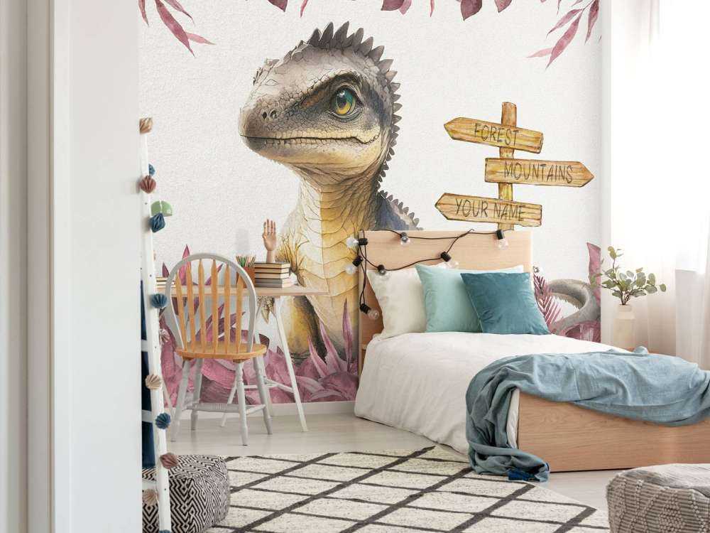 Młody spinozaur w różowej dżungli