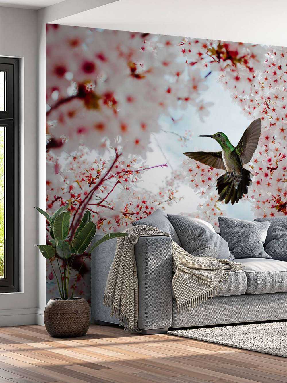 Koliber między kwiatami